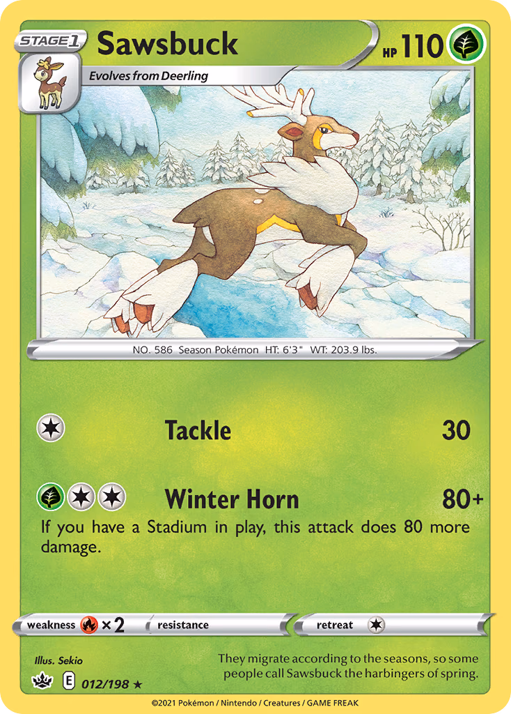Sawsbuck Pokemon card (012/198, Chilling Reign)