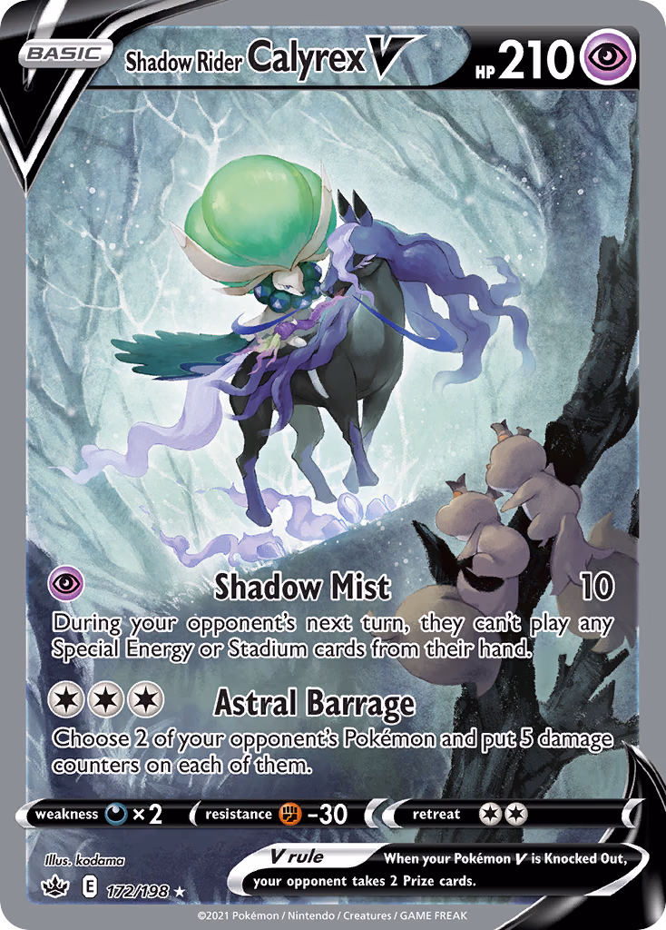 Shadow Rider Calyrex V Pokemon card (172/198, Chilling Reign)