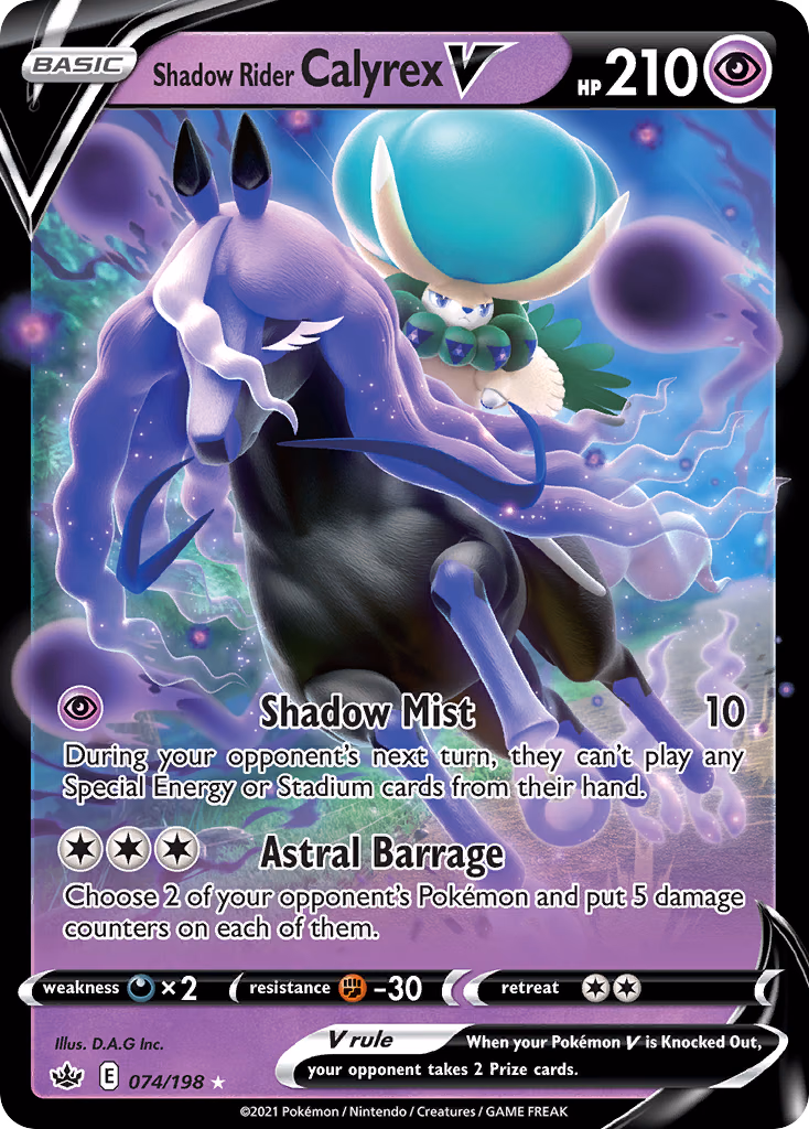 Shadow Rider Calyrex V Pokemon card (074/198, Chilling Reign)