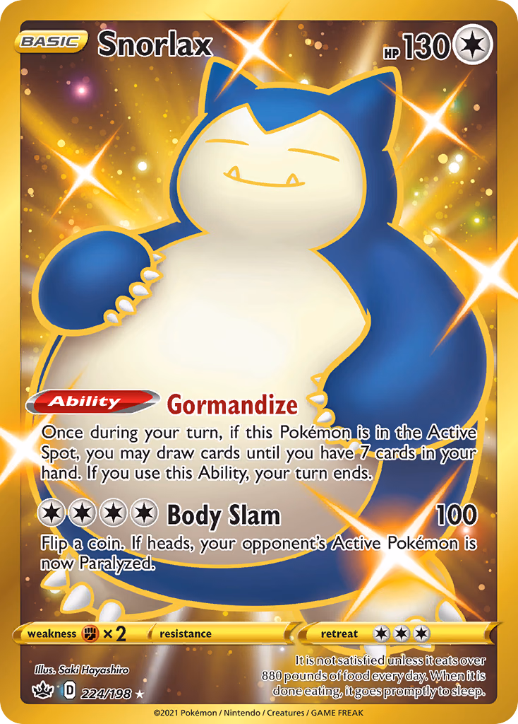 Snorlax Pokemon card (224/198, Chilling Reign)