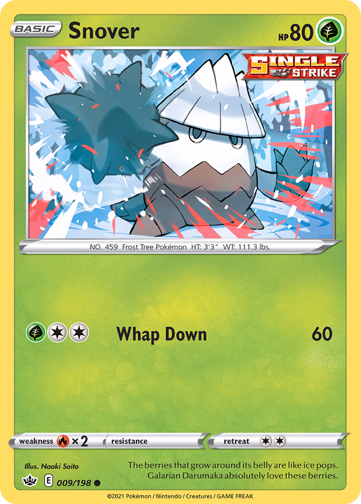 Snover Pokemon card (009/198, Chilling Reign)