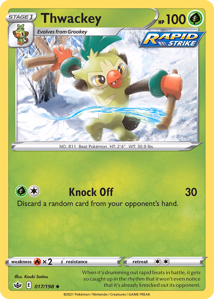Thwackey Pokemon card (017/198, Chilling Reign)