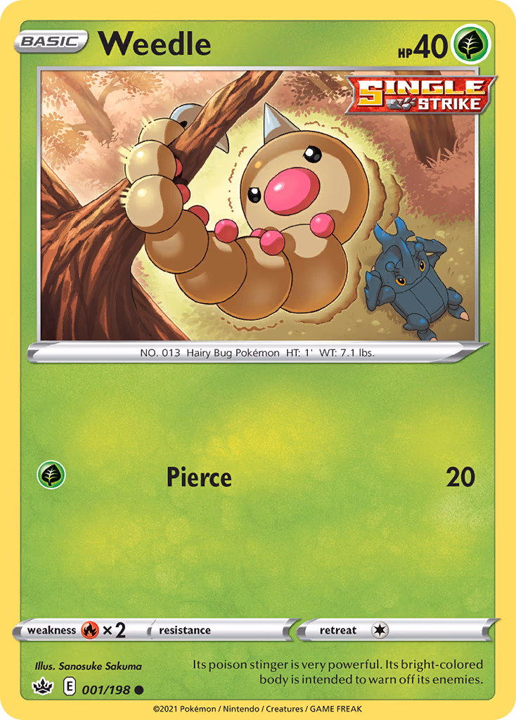 Weedle Pokemon card (001/198, Chilling Reign)