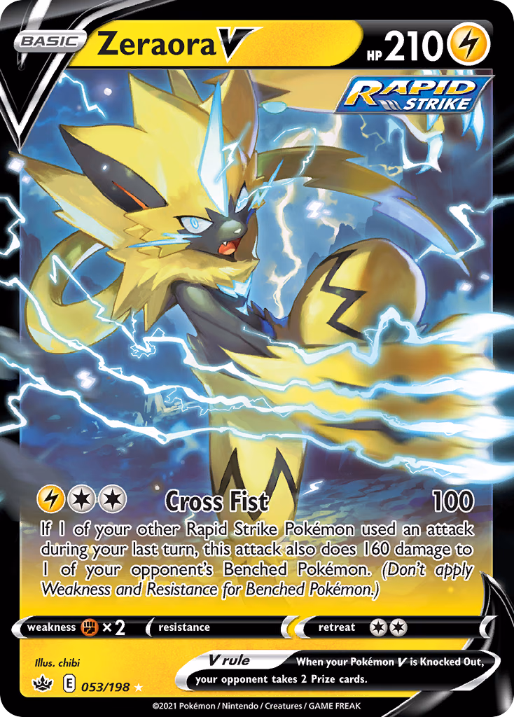 Zeraora V Pokemon card (053/198, Chilling Reign)