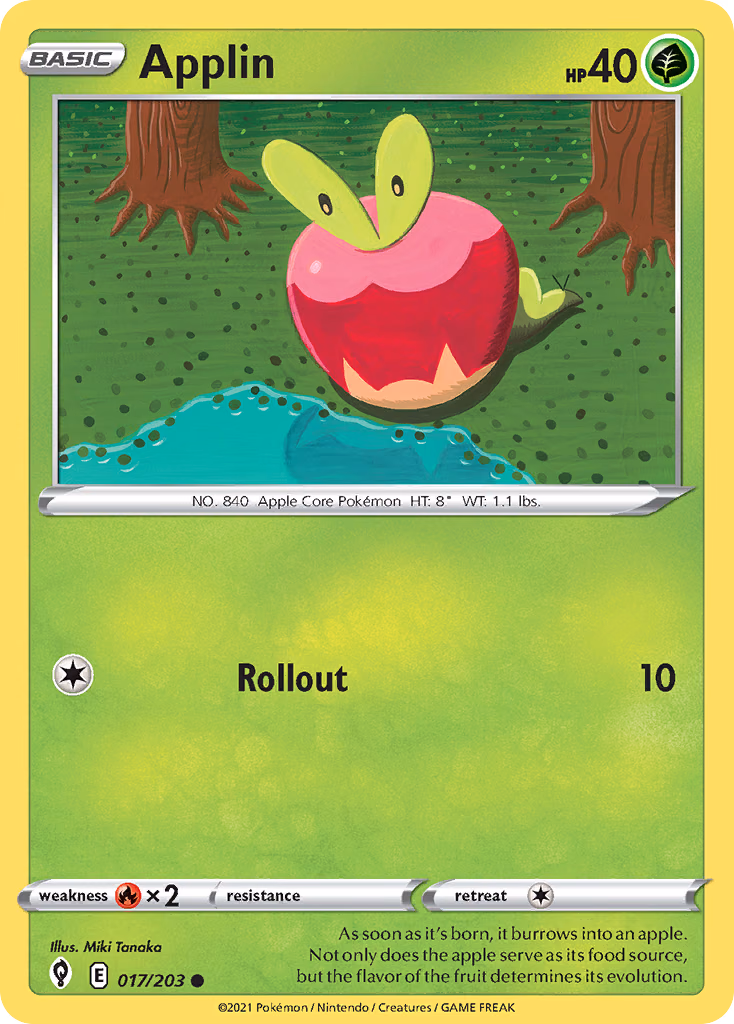 Applin Pokemon card (017/203, Evolving Skies)