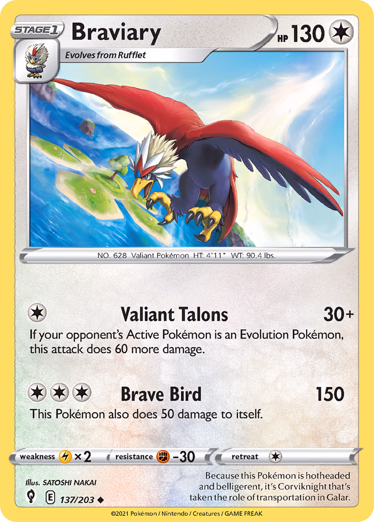 Braviary Pokemon card (137/203, Evolving Skies)