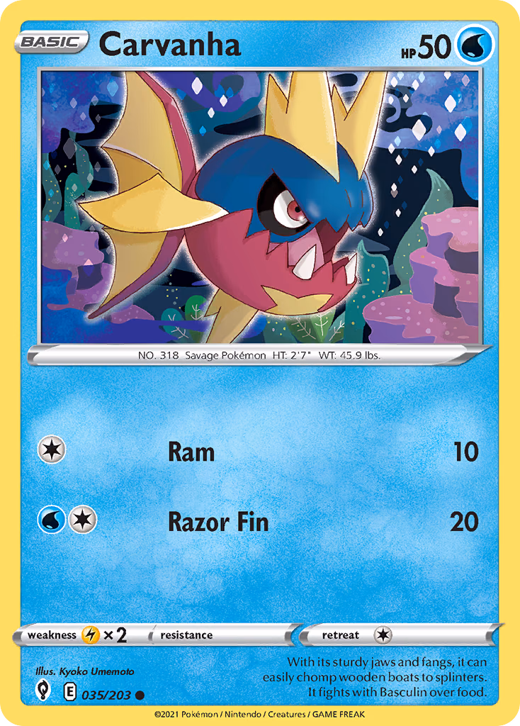 Carvanha Pokemon card (035/203, Evolving Skies)