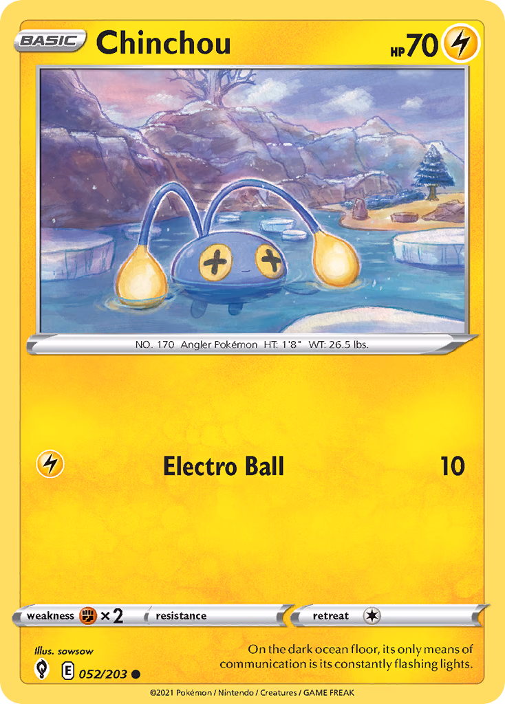 Chinchou Pokemon card (052/203, Evolving Skies)