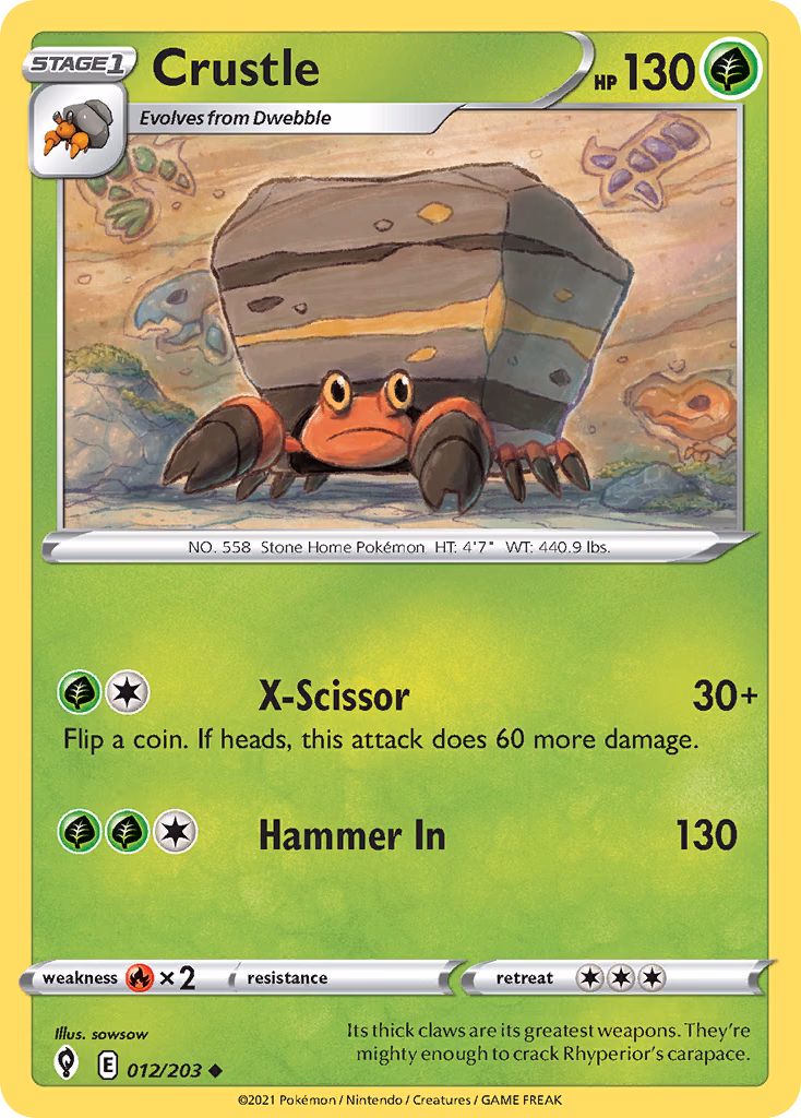 Crustle Pokemon card (012/203, Evolving Skies)
