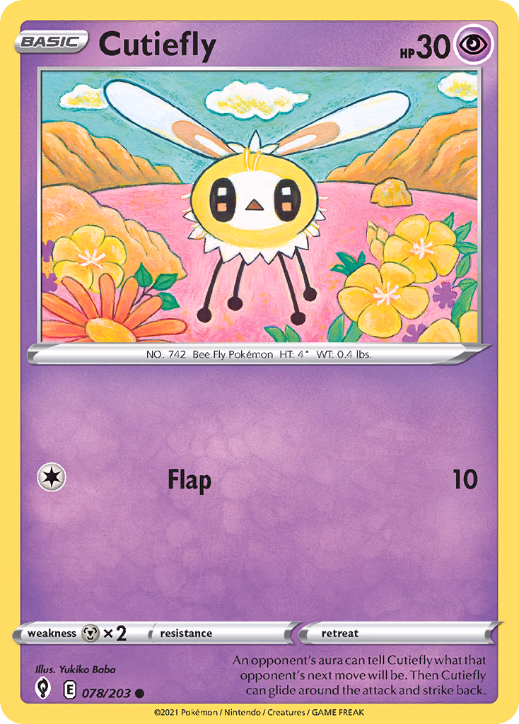 Cutiefly Pokemon card (078/203, Evolving Skies)