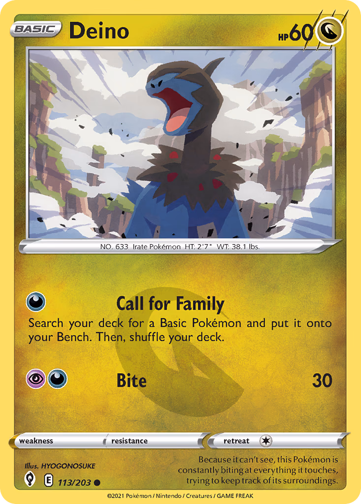 Deino Pokemon card (113/203, Evolving Skies)