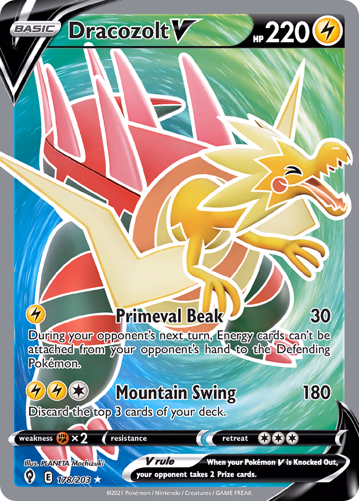 Dracozolt V Pokemon card (178/203, Evolving Skies)