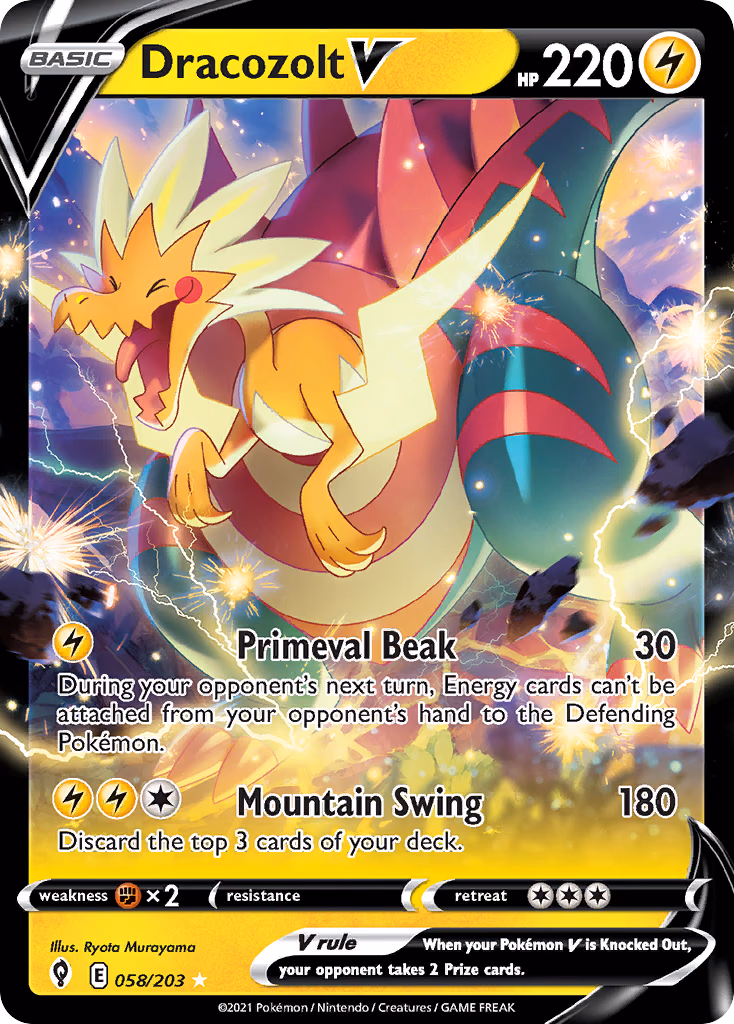 Dracozolt V Pokemon card (058/203, Evolving Skies)