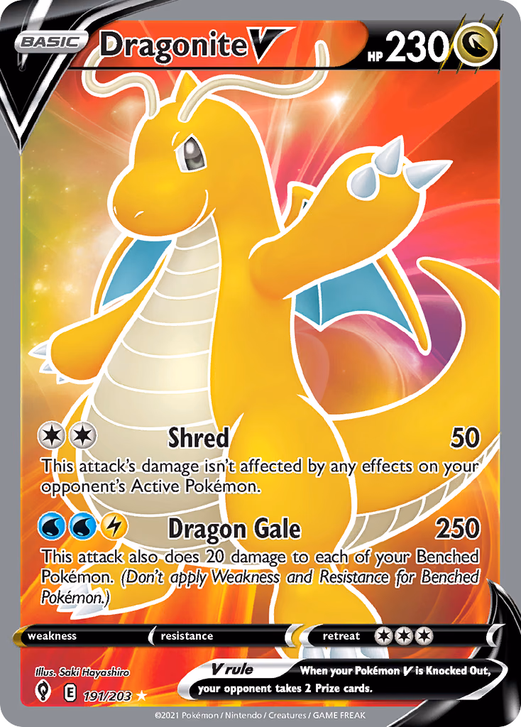 Dragonite V Pokemon card (191/203, Evolving Skies)