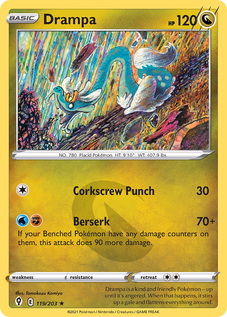 Drampa Pokemon card (119/203, Evolving Skies)