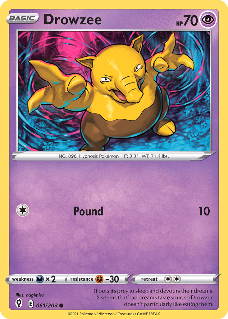Drowzee Pokemon card (061/203, Evolving Skies)