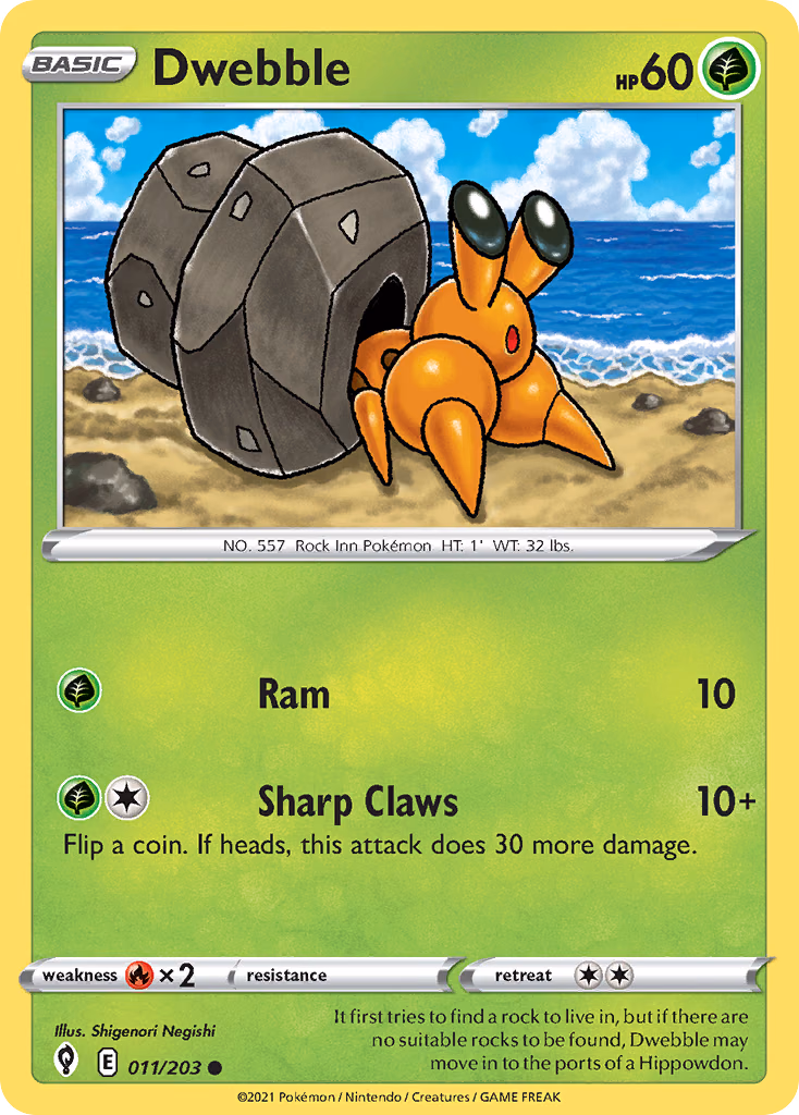 Dwebble Pokemon card (011/203, Evolving Skies)