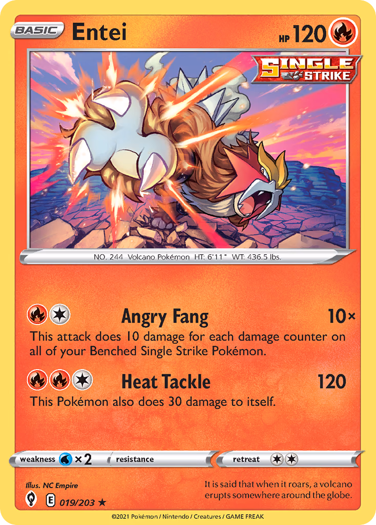 Entei Pokemon card (019/203, Evolving Skies)