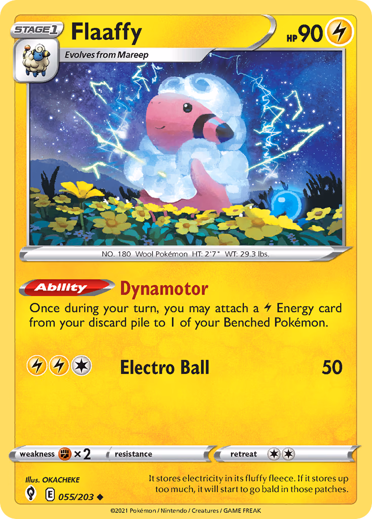 Flaaffy Pokemon card (055/203, Evolving Skies)