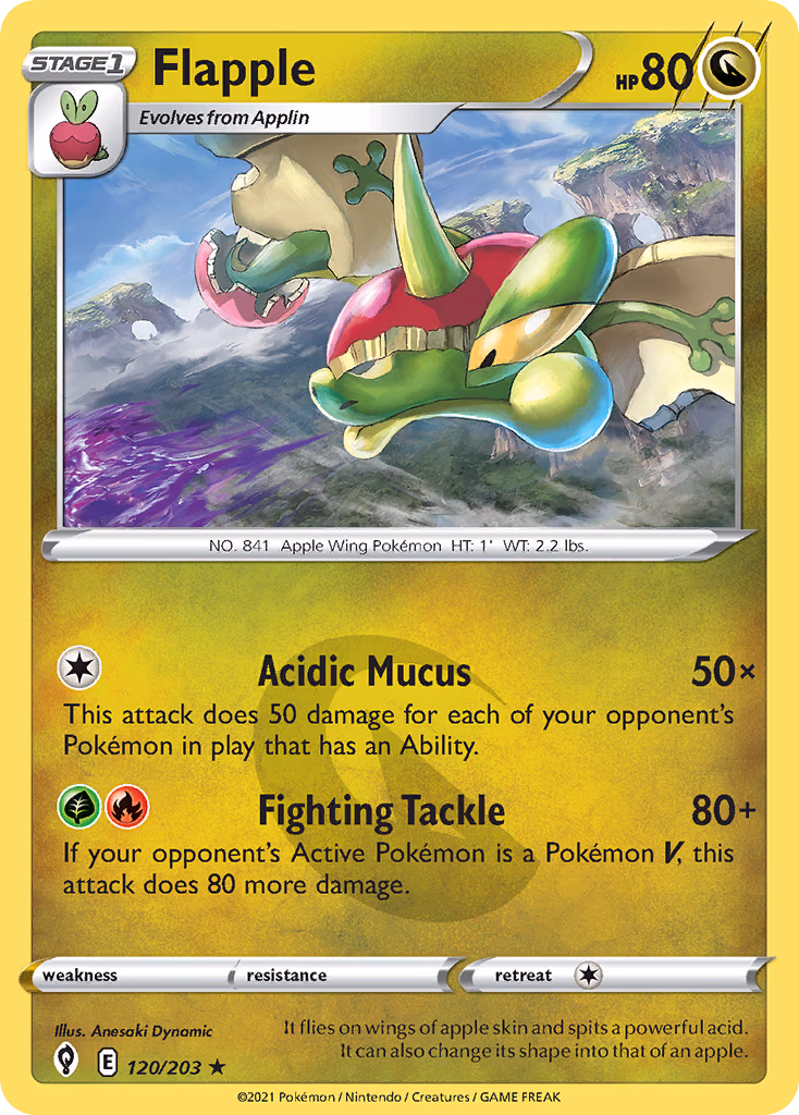 Flapple Pokemon card (120/203, Evolving Skies)