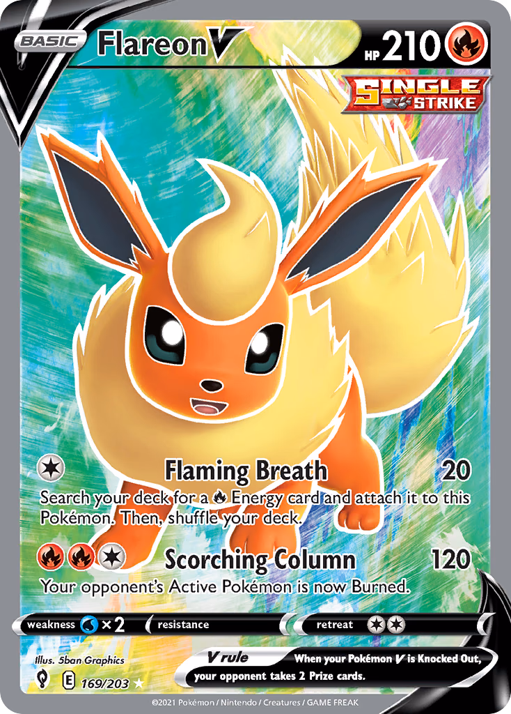 Flareon V Pokemon card (169/203, Evolving Skies)