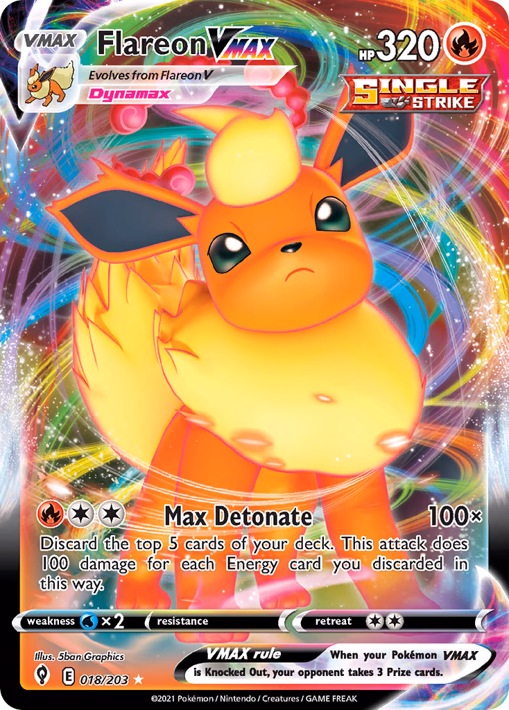 Flareon VMAX Pokemon card (018/203, Evolving Skies)