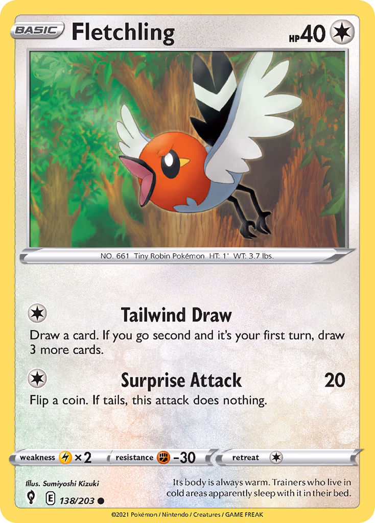 Fletchling Pokemon card (138/203, Evolving Skies)