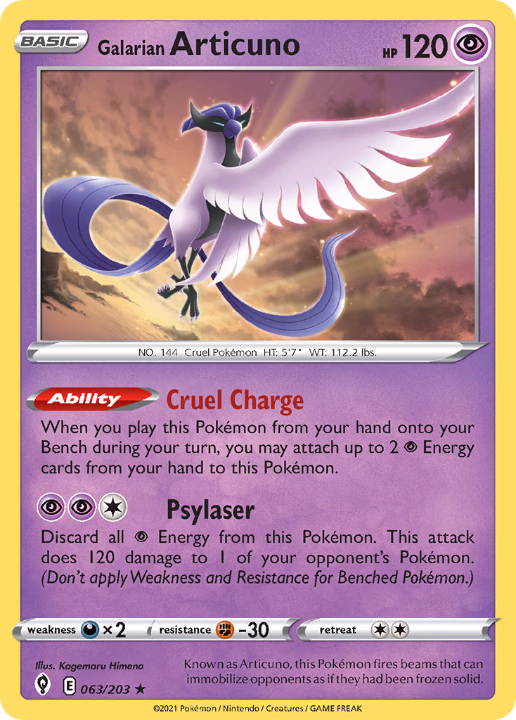 Galarian Articuno Pokemon card (063/203, Evolving Skies)