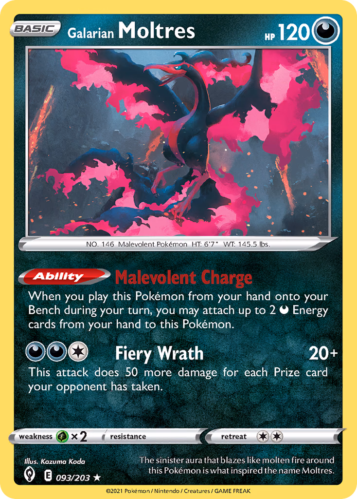Galarian Moltres Pokemon card (093/203, Evolving Skies)