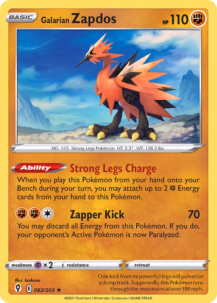 Galarian Zapdos Pokemon card (082/203, Evolving Skies)