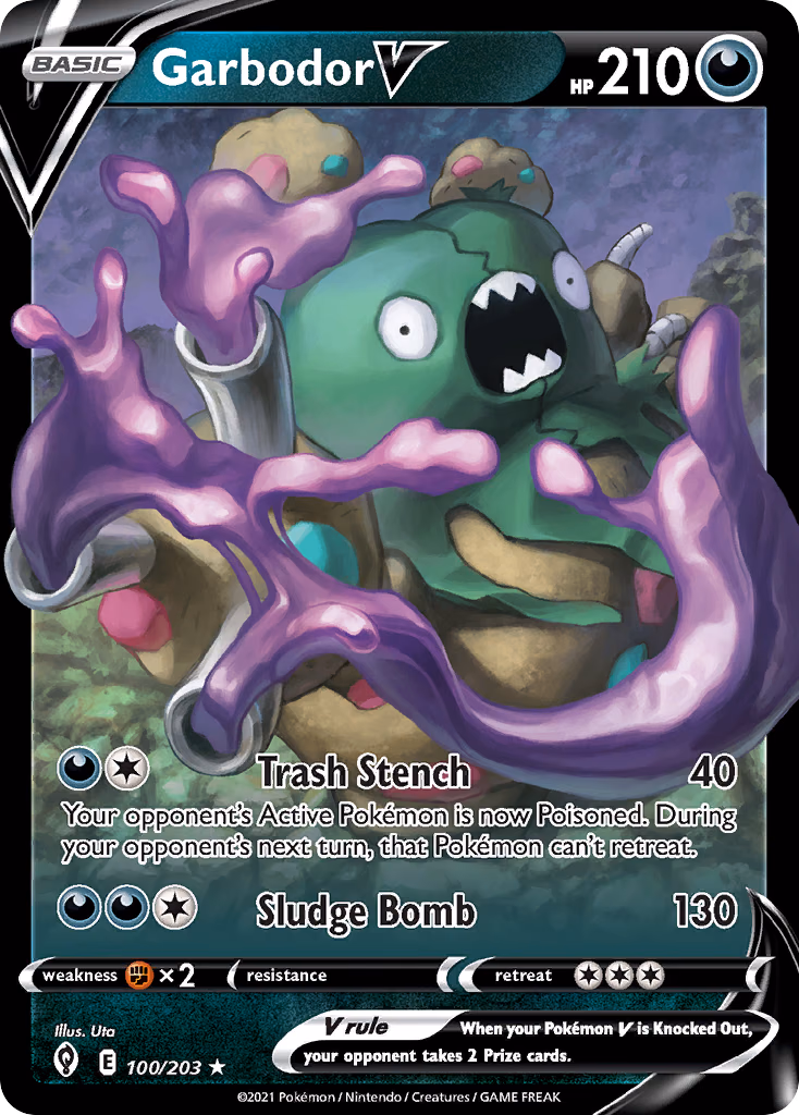 Garbodor V Pokemon card (100/203, Evolving Skies)