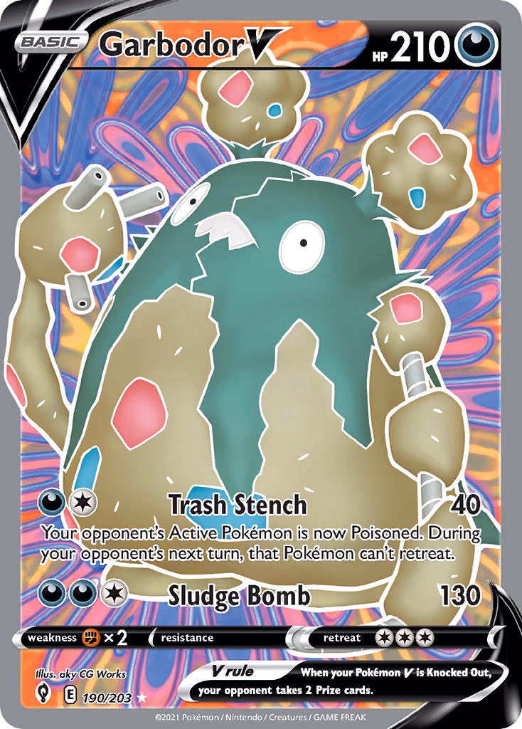 Garbodor V Pokemon card (190/203, Evolving Skies)