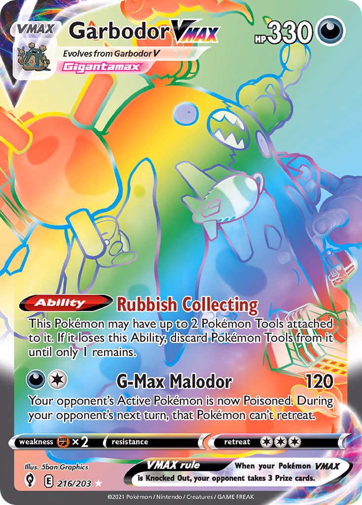 Garbodor VMAX Pokemon card (216/203, Evolving Skies)