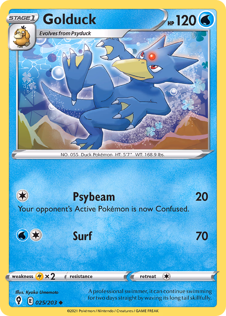 Golduck Pokemon card (025/203, Evolving Skies)
