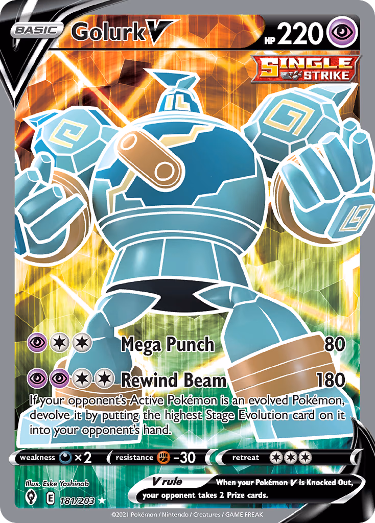 Golurk V Pokemon card (181/203, Evolving Skies)