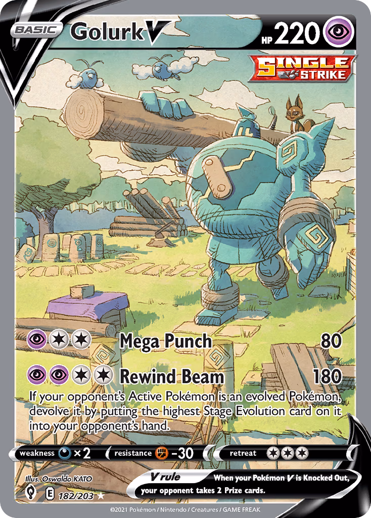 Golurk V Pokemon card (182/203, Evolving Skies)