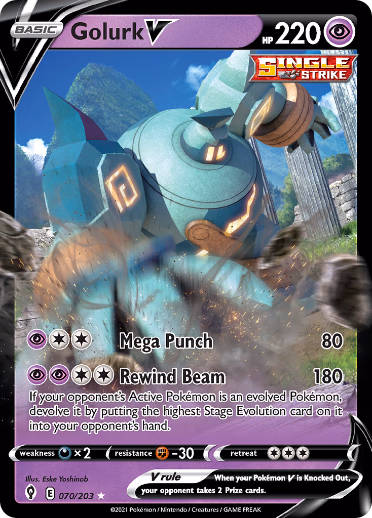 Golurk V Pokemon card (070/203, Evolving Skies)