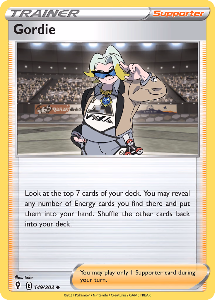 Gordie Pokemon card (149/203, Evolving Skies)