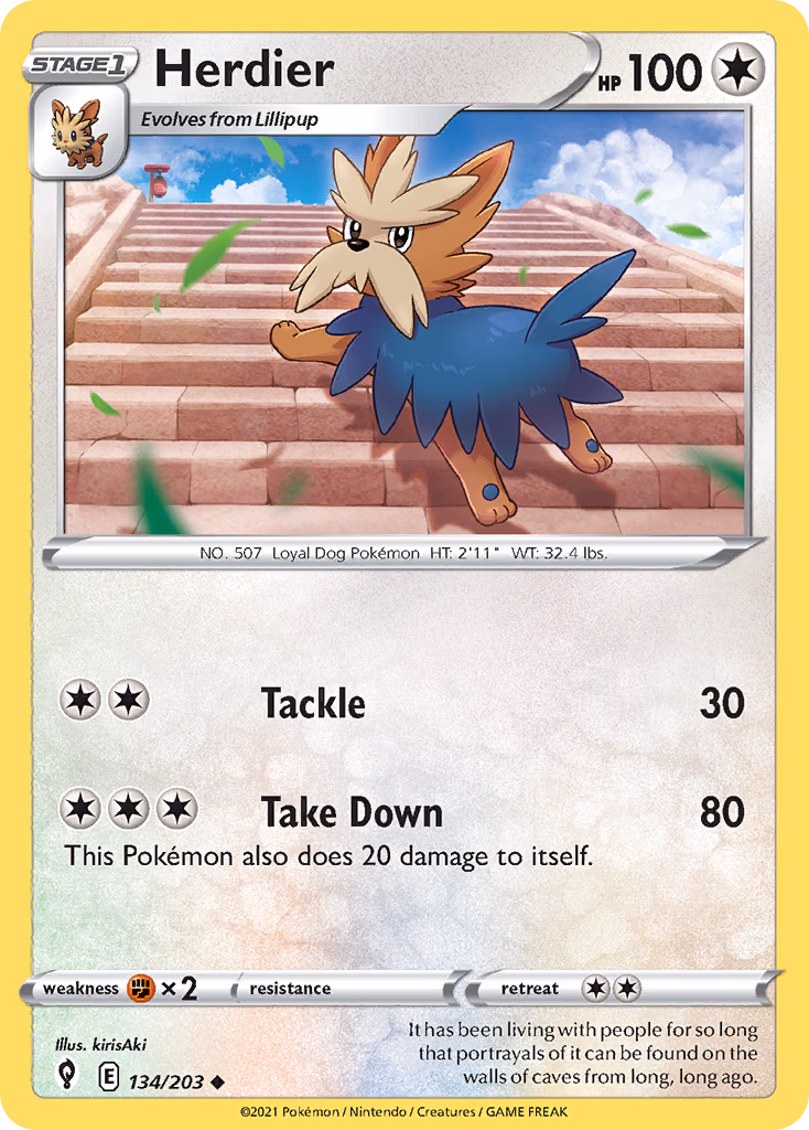 Herdier Pokemon card (134/203, Evolving Skies)