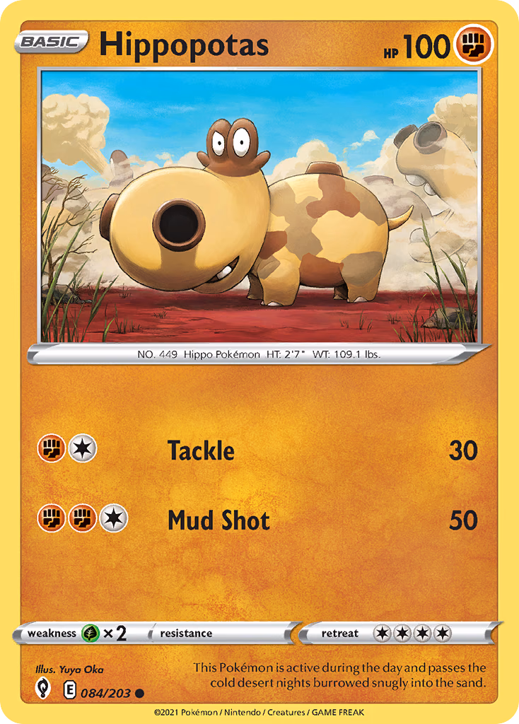 Hippopotas Pokemon card (084/203, Evolving Skies)