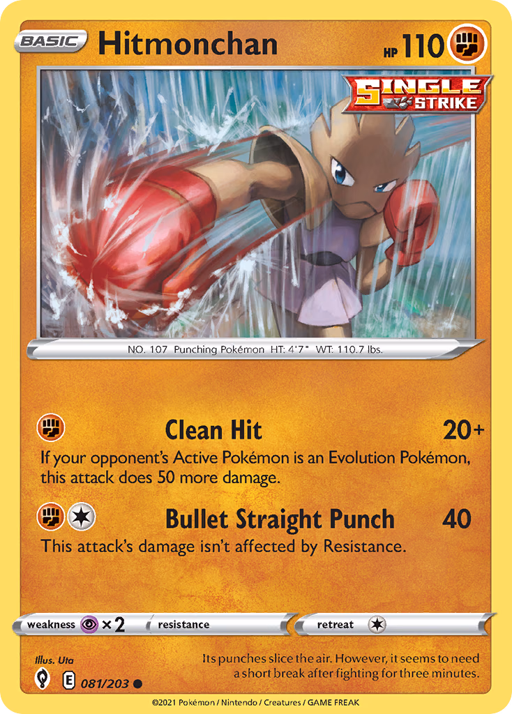 Hitmonchan Pokemon card (081/203, Evolving Skies)
