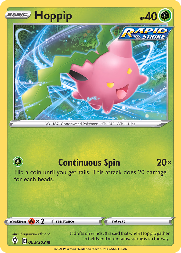 Hoppip Pokemon card (002/203, Evolving Skies)
