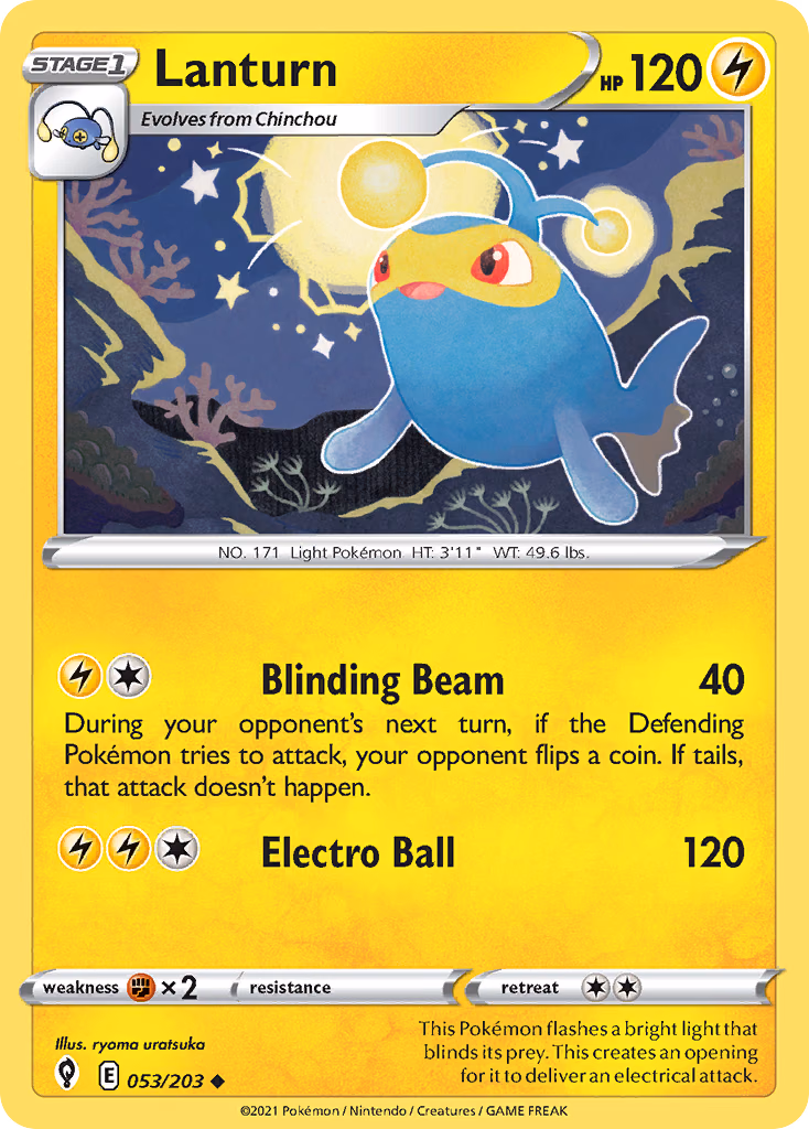 Lanturn Pokemon card (053/203, Evolving Skies)