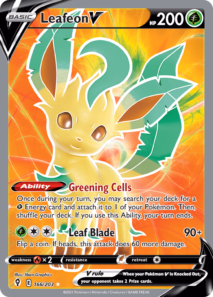 Leafeon V Pokemon card (166/203, Evolving Skies)