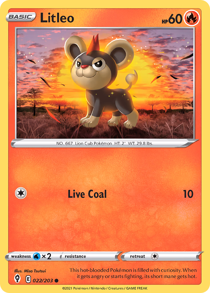 Litleo Pokemon card (022/203, Evolving Skies)