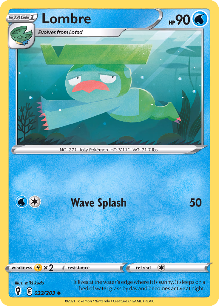 Lombre Pokemon card (033/203, Evolving Skies)