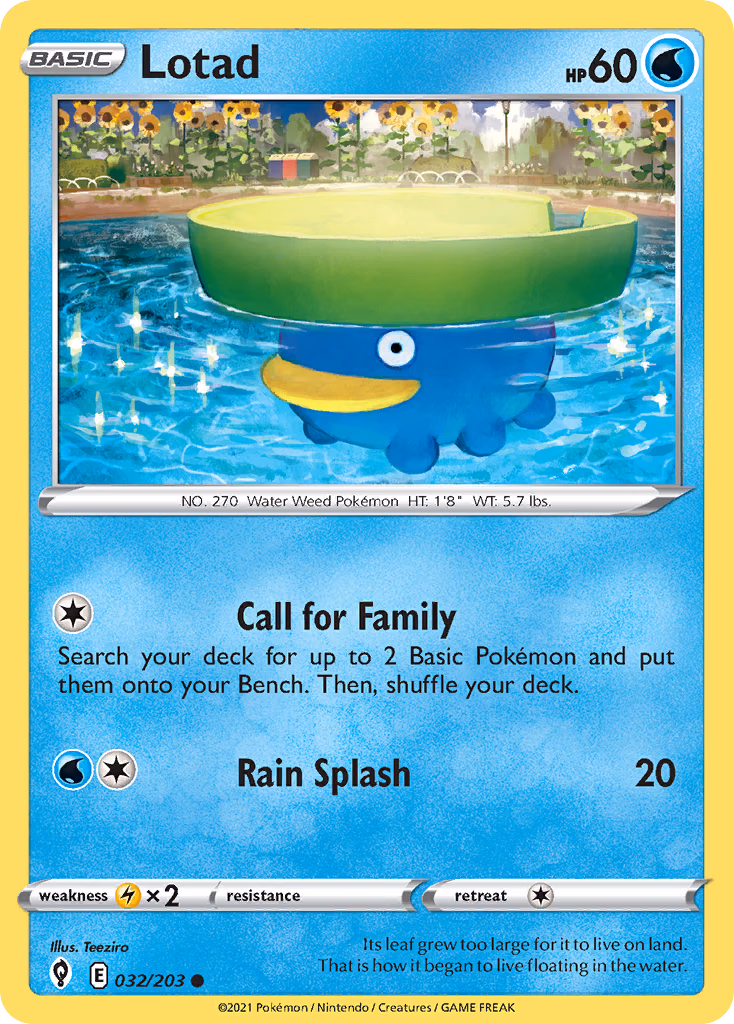 Lotad Pokemon card (032/203, Evolving Skies)