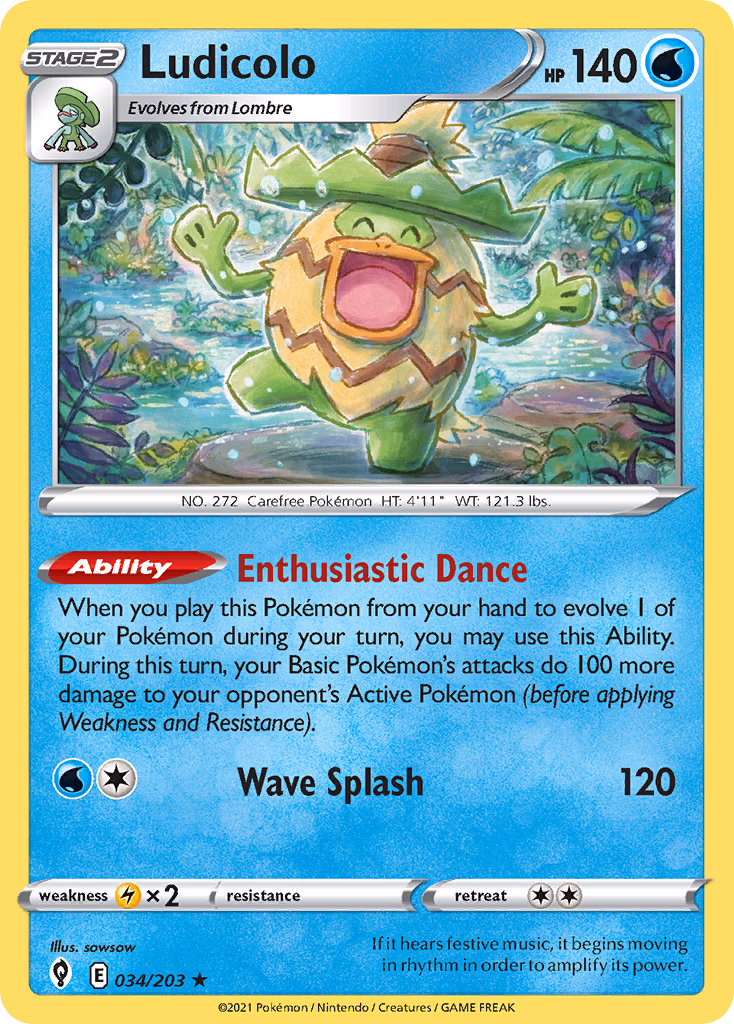 Ludicolo Pokemon card (034/203, Evolving Skies)