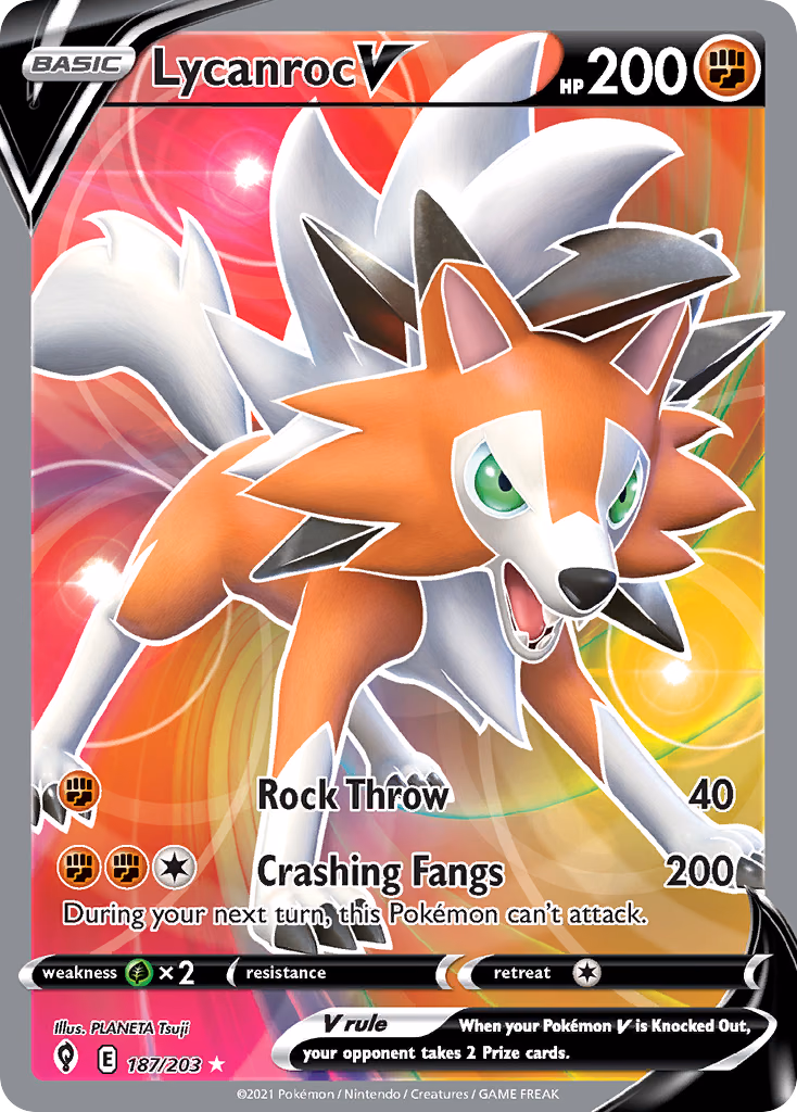 Lycanroc V Pokemon card (187/203, Evolving Skies)