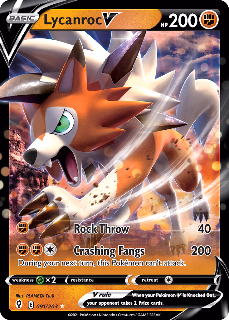 Lycanroc V Pokemon card (091/203, Evolving Skies)